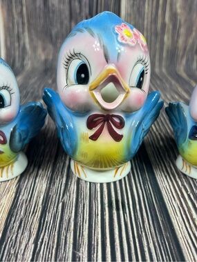 RARE VINTAGE Lefton Bluebird Creamer & Salt Pepper Shaker 7176 7172